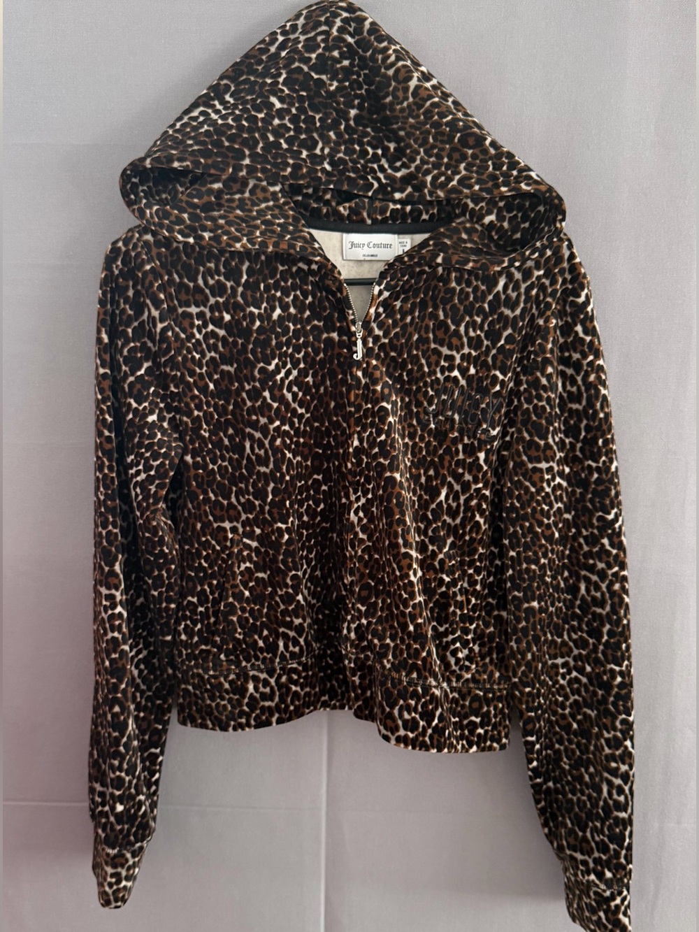 Juicy Couture Brown Leopard-Print Velour Zip Hoodie